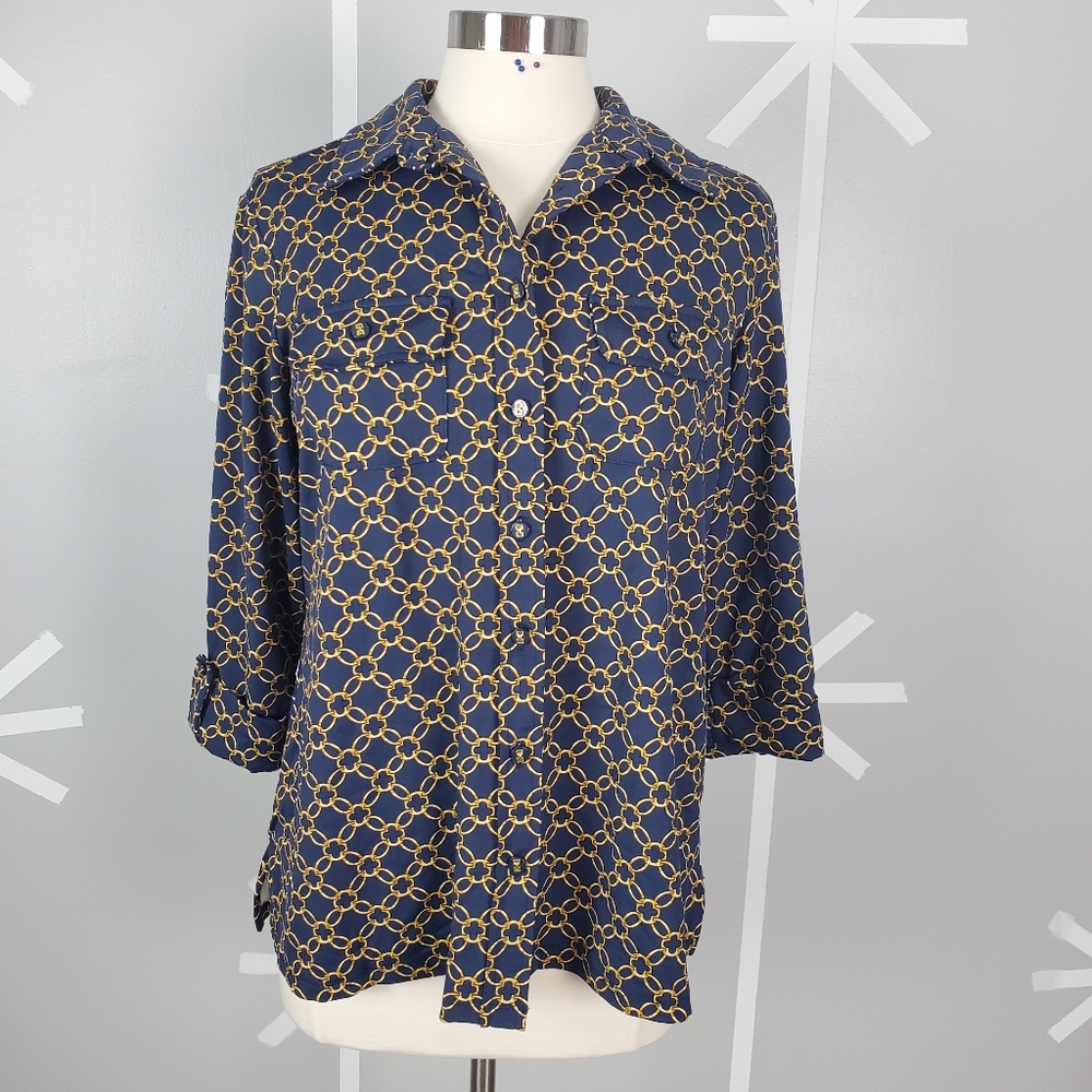 NWT Plus Size 0X Blue Chain Pattern Top